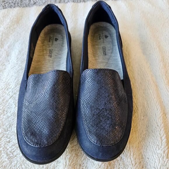 Clarks Women's Snake Print Ayla River Loafer Comfort Shoes Size 7M Navy‎ Blue - Picture 2 of 4